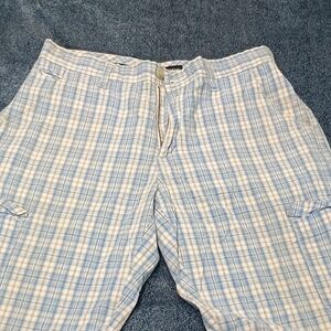 Light Blue Plaid Cargo Shorts - Unbranded